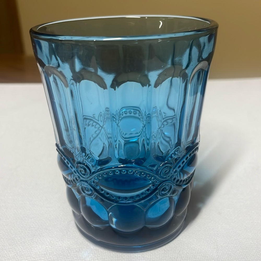 Mosser Wright Blue Eye Winker Flat Tumbler Juice Glass